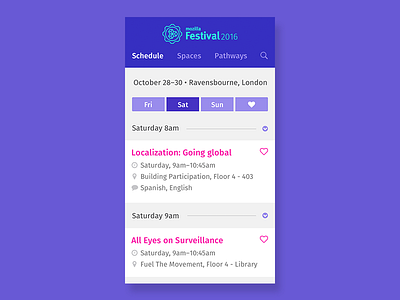 MozFest Schedule App app event mobile nonprofit open source ui ux