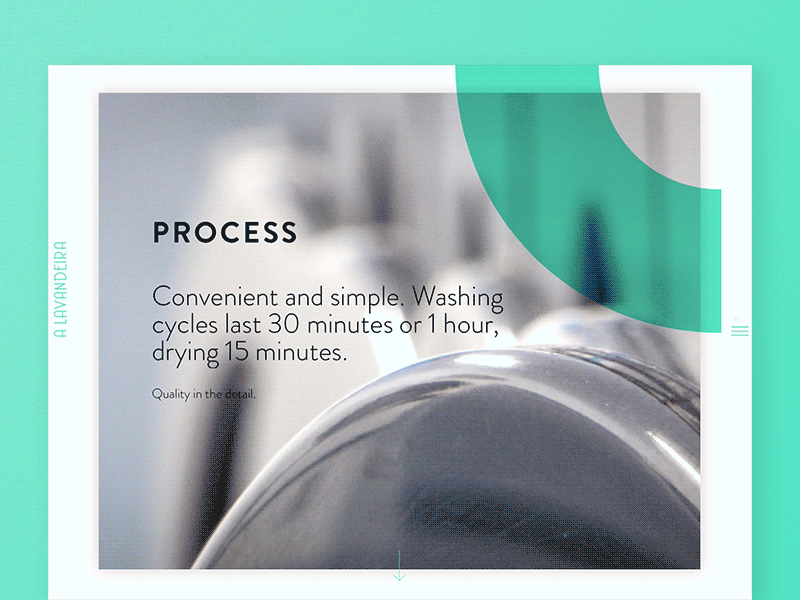 Process page - A Lavandeira animation desktop laundry process self service user experience website