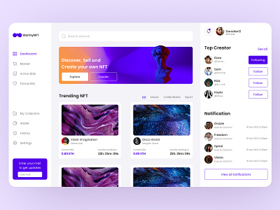 NFT Dashboard app art crypto cryptodesign dashboard design illustration landingpage nft product design typography ui uidesign uiinspiration uiux uiuxdesign ux