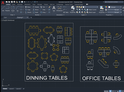 Dining And office Tables 2d design autocad blocks drafting houseplans