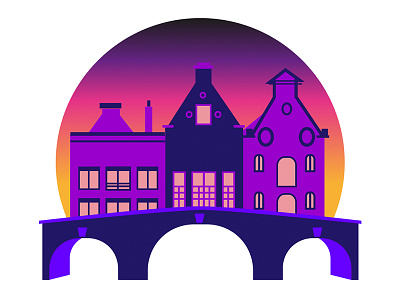 Amsterdam City Badge 2d badge circle flat icon illustration purple vector wip