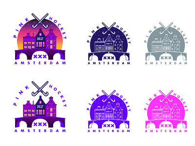 Amsterdam Pink Hockey Identity badges brand city gif illustration lines logo sports