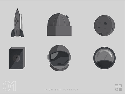 Icon Set - Ignition astronaut clean dashboard grayscale greyscale icon icons icons set illustration moon observatory rocket space startup studio