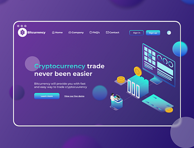 Cryptocurrency platform landing page design ui ux web