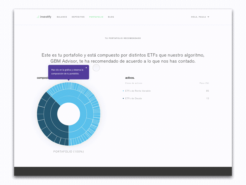 Portafolio asset allocation chart dashboard etf fintech invest investify investment portfolio