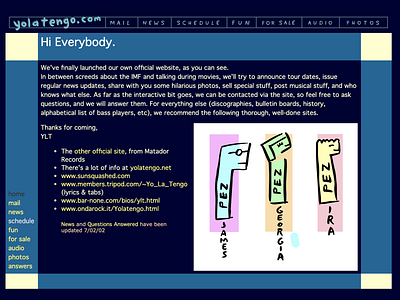 Yo La Tengo's first website circa 2002 webdesign