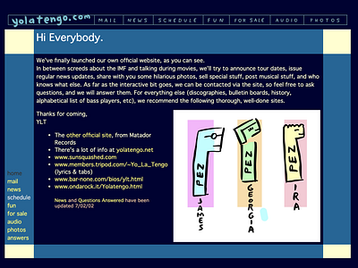 Yo La Tengo's first website circa 2002