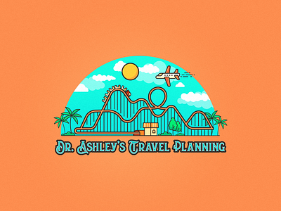Dr. Ashley's Travel Planning graphic design iconography illustration lineal logo design palm trees plane sky sunrise travel agency traveling