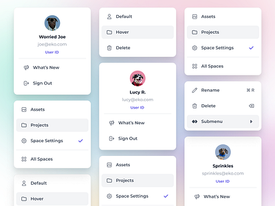 Dropdown menu designs for eko's new platform components context menu design system dropdown dropdown menu figma smart ui ui design user