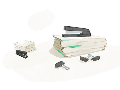 Lil Stapler, Big Stapler drawing illustrate illustrator office supplies paper paper stack stapler still life texture watercolor