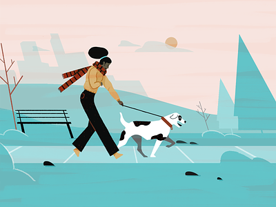Windy Morning Dog Walk dog flat illustration illustrator texture walk wind