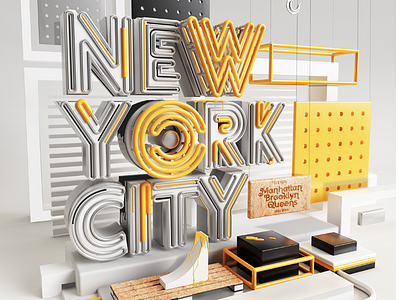 New York City 3d cinema 4d future grate grey tarka tech typography vray yellow