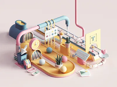 Design Factory 3d 3dart abstract c4d cinema4d colors factory illustration isometric octane office petertarka render space tarka ui uiux web webdesign work