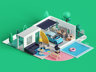 GME- Home 3d adobe animation c4d cinema4d colors design energy home illustration isometric motion octane petertarka photoshop render set smart smart home tarka