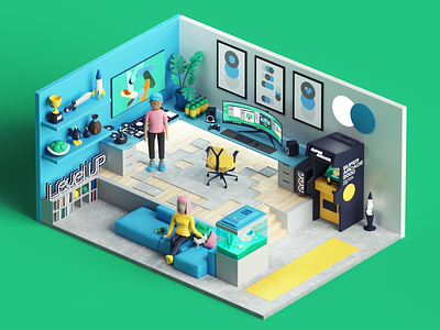 GME- Gaming Room 3d adobe animation c4d cinema4d design game gamers gaming illustration isometric motion nerd photoshop play render set style tarka