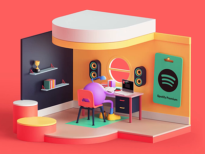 Spotify Premium Campaign 3d animation app apple branding c4d cinema4d colors design illustration isometric motion motion design motion graphics music render set spotify style web