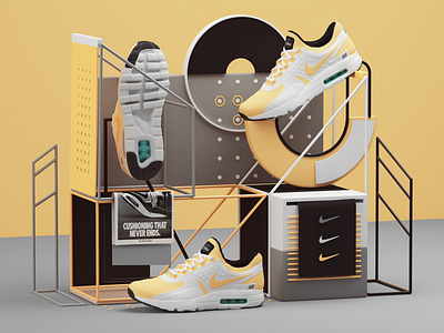Nike Air Max Zero 3d ad airmax c4d city commercial illustration nike print render shoe vray