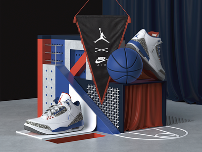 Jordan III Retro OG 3d ad basketball c4d commercial illustration jordan nike print render shoe vray