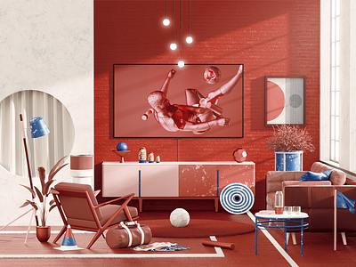 Samsung QLED 3d animation architecture c4d design home illustration motion set