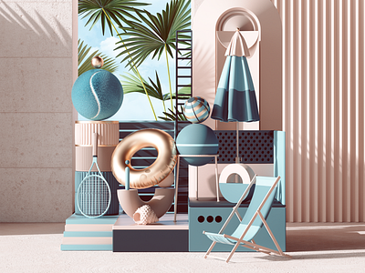 Last Day on the Beach 3d abstract adobe animation architecture c4d cgi cinema4d colors design geometric geometry illustration motion octane photoshop print render set vray