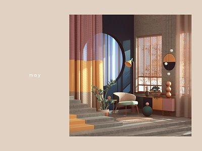 May 3d abstract apartment architecture c4d cgi cinema4d colors design furniture geometric illustration interior interiordesign octane octanerender pink render set yellow