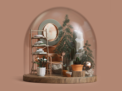 Terrarium- Land Rover 3d abstract adobe architecture c4d cgi cinema4d design furniture geometric glass gold illustration interior nature petertarka plants render terrarium trees