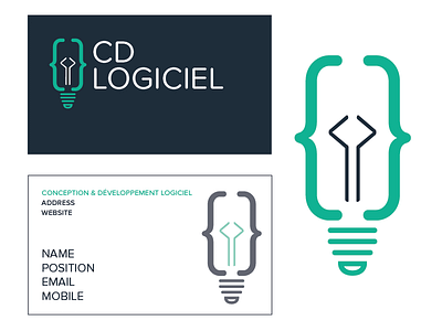 CD Logiciel Design business card code design energy lightbulb stroke vector