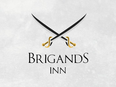 Logo for Brigands Inn black gold logo pub swords texture