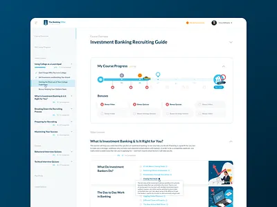 TheBankingOffer — online education platform banking branding dashboard e learning education education platform graphic design illustration investment learning learning platform lms logo moodle online course progress bar quiz sidebar ui wall street