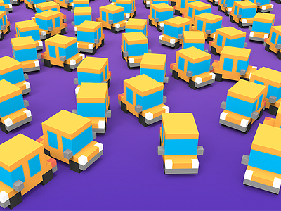 Taxi Depot 3d c4d color lowpoly qubicle render taxi voxel