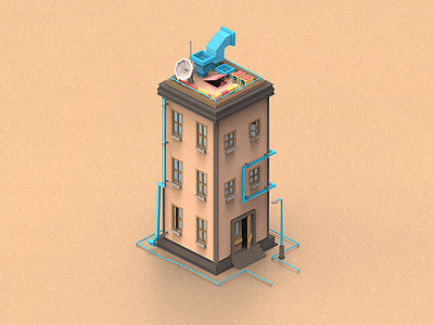 Rebound building. Sunny day 3d apartment building clayrender environment gamedev isometric low model modeling poly render