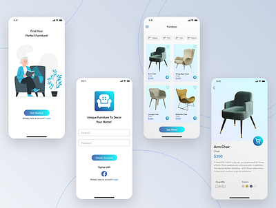 Furniture e-commerce ios App Design- Shopping app in Adobe xd addtocart adobexd cart design ecommerce figma furniture furnitureshop ikea inspiration interior login moodboard signup ui walkthrough