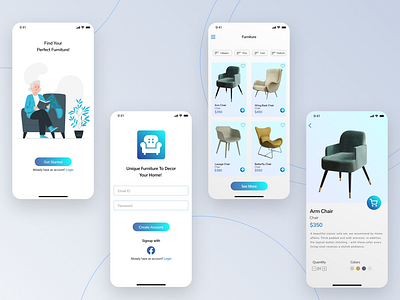 Furniture e-commerce ios App Design- Shopping app in Adobe xd addtocart adobexd cart design ecommerce figma furniture furnitureshop ikea inspiration interior login moodboard signup ui walkthrough