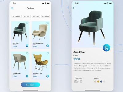 Furniture e-commerce ios Mobile App- Shopping Screen- Adobe xd