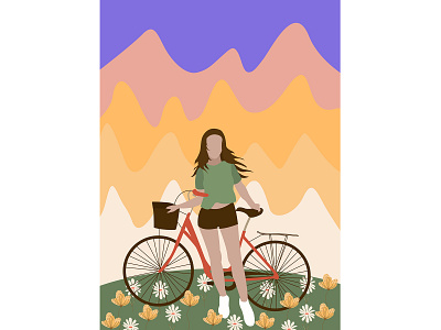 Time for yourself bicycle female girls power illustration mountain self love woman