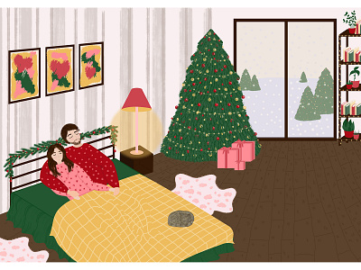 Christmas time christmas family home house husband illustration stayhome wife winter