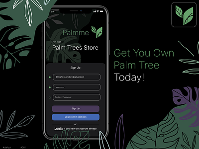 Palmme - Not just Plam Tree Store 001 dailyui icon login mobile signup ui