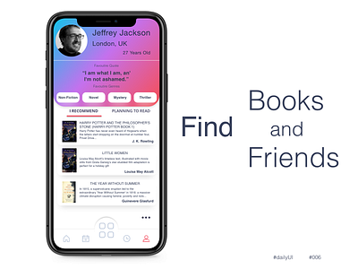 DailyUI 006 - User Profile 006 books clean dailyui gradient social app social network ui user user profile