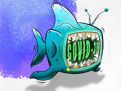 covid-shark-tv 2d art cartoon covid design drawing illustration process procreate shark tv