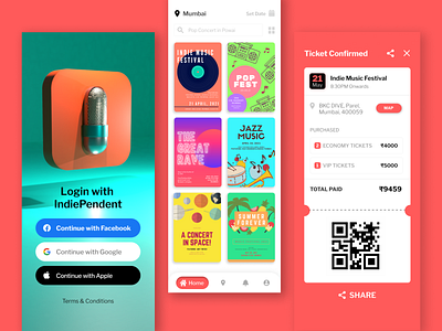 Find concerts from Indie Musicians near you design event design music ticket ui design ux