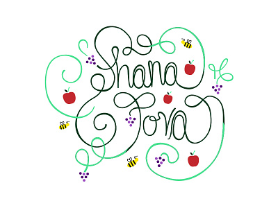 Seasons greetings and whatnot apples bees lettering new year shana tova type vector