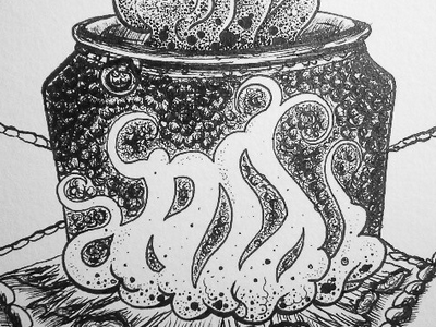 Cauldron illustation microns pen and ink