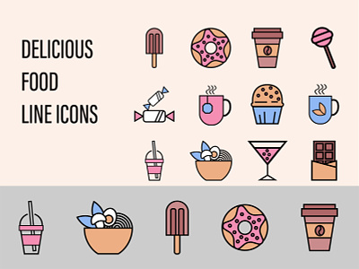 Delicious food line icons branding coffee delicious food graphic design icon icons lineart logo minimal outlineart yummy