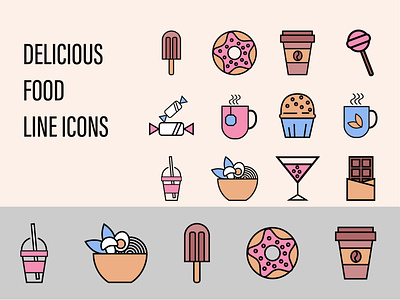 Delicious food line icons