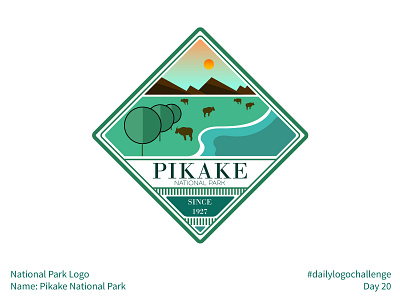 #dailylogochallenge - Day 20 animals badge badge logo dailylogochallenge geometric gradient green greenery illustration intricate logo logo design logo mark national park park pikake pikake national park river simple teal