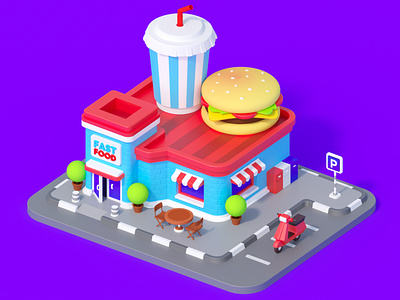 Fast food restaurant 3d art app application cinema4d corona render design illustration illustrations picture