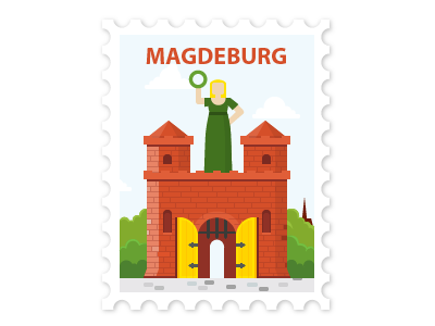 Stamp brick gate germany magdeburg post stamp travel women