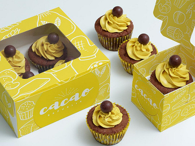 Caco Republik Branding branding branding design cacao cupcake dessert food packagedesign packaging yellow