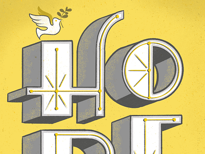 Hope 3d dove halftone hope inline lettering peace procreate san serif shadow texture