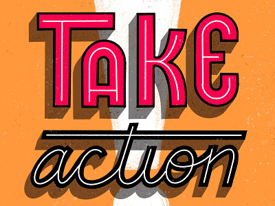Take Action distress hand lettering inline lettering outline procreate san serif script shadow texture